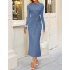 imageZESICA Womens 2025 Fall Long Sleeve Mock Neck Bodycon Midi Dress Ruched Knit Elegant Party Cocktail Formal DressesDustyblue