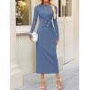 imageZESICA Womens 2025 Fall Long Sleeve Mock Neck Bodycon Midi Dress Ruched Knit Elegant Party Cocktail Formal DressesDustyblue