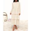 imageZESICA Womens 2025 Long Sleeve Crew Neck Ruffle Tiered Layered Chiffon Flowy Swing Long Midi DressApricot