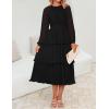 imageZESICA Womens 2025 Long Sleeve Crew Neck Ruffle Tiered Layered Chiffon Flowy Swing Long Midi DressBlack