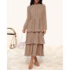 imageZESICA Womens 2025 Long Sleeve Crew Neck Ruffle Tiered Layered Chiffon Flowy Swing Long Midi DressKhaki