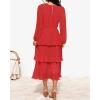 imageZESICA Womens 2025 Long Sleeve Crew Neck Ruffle Tiered Layered Chiffon Flowy Swing Long Midi DressWatermelon