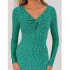imageZESICA Womens Fall Floral Long Sleeve Bodycon Dress 2025 Elegant V Neck Cocktail Party Long Midi DressesPeacock