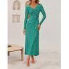 imageZESICA Womens Fall Floral Long Sleeve Bodycon Dress 2025 Elegant V Neck Cocktail Party Long Midi DressesPeacock