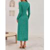 imageZESICA Womens Fall Floral Long Sleeve Bodycon Dress 2025 Elegant V Neck Cocktail Party Long Midi DressesPeacock