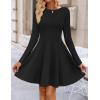 imageZESICA Womens Fall Long Sleeve Mini Dress 2025 Boat Neck Pleated Babydoll A Line Flowy Casual Trendy Party Short DressesBlack