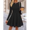 imageZESICA Womens Fall Long Sleeve Mini Dress 2025 Boat Neck Pleated Babydoll A Line Flowy Casual Trendy Party Short DressesBlack
