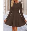 imageZESICA Womens Fall Long Sleeve Mini Dress 2025 Boat Neck Pleated Babydoll A Line Flowy Casual Trendy Party Short DressesBrown