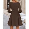 imageZESICA Womens Fall Long Sleeve Mini Dress 2025 Boat Neck Pleated Babydoll A Line Flowy Casual Trendy Party Short DressesBrown