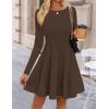 imageZESICA Womens Fall Long Sleeve Mini Dress 2025 Boat Neck Pleated Babydoll A Line Flowy Casual Trendy Party Short DressesBrown