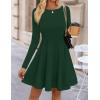 imageZESICA Womens Fall Long Sleeve Mini Dress 2025 Boat Neck Pleated Babydoll A Line Flowy Casual Trendy Party Short DressesDarkgreen
