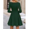 imageZESICA Womens Fall Long Sleeve Mini Dress 2025 Boat Neck Pleated Babydoll A Line Flowy Casual Trendy Party Short DressesDarkgreen