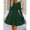 imageZESICA Womens Fall Long Sleeve Mini Dress 2025 Boat Neck Pleated Babydoll A Line Flowy Casual Trendy Party Short DressesDarkgreen