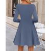 imageZESICA Womens Fall Long Sleeve Mini Dress 2025 Boat Neck Pleated Babydoll A Line Flowy Casual Trendy Party Short DressesDustyblue