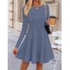 imageZESICA Womens Fall Long Sleeve Mini Dress 2025 Boat Neck Pleated Babydoll A Line Flowy Casual Trendy Party Short DressesDustyblue