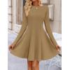 imageZESICA Womens Fall Long Sleeve Mini Dress 2025 Boat Neck Pleated Babydoll A Line Flowy Casual Trendy Party Short DressesKhaki