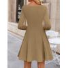 imageZESICA Womens Fall Long Sleeve Mini Dress 2025 Boat Neck Pleated Babydoll A Line Flowy Casual Trendy Party Short DressesKhaki