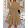 imageZESICA Womens Fall Long Sleeve Mini Dress 2025 Boat Neck Pleated Babydoll A Line Flowy Casual Trendy Party Short DressesKhaki
