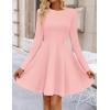 imageZESICA Womens Fall Long Sleeve Mini Dress 2025 Boat Neck Pleated Babydoll A Line Flowy Casual Trendy Party Short DressesPink