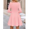 imageZESICA Womens Fall Long Sleeve Mini Dress 2025 Boat Neck Pleated Babydoll A Line Flowy Casual Trendy Party Short DressesPink