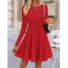 imageZESICA Womens Fall Long Sleeve Mini Dress 2025 Boat Neck Pleated Babydoll A Line Flowy Casual Trendy Party Short DressesRed