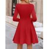 imageZESICA Womens Fall Long Sleeve Mini Dress 2025 Boat Neck Pleated Babydoll A Line Flowy Casual Trendy Party Short DressesRed