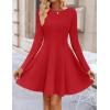 imageZESICA Womens Fall Long Sleeve Mini Dress 2025 Boat Neck Pleated Babydoll A Line Flowy Casual Trendy Party Short DressesRed