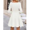 imageZESICA Womens Fall Long Sleeve Mini Dress 2025 Boat Neck Pleated Babydoll A Line Flowy Casual Trendy Party Short DressesWhite