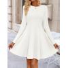 imageZESICA Womens Fall Long Sleeve Mini Dress 2025 Boat Neck Pleated Babydoll A Line Flowy Casual Trendy Party Short DressesWhite