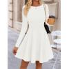 imageZESICA Womens Fall Long Sleeve Mini Dress 2025 Boat Neck Pleated Babydoll A Line Flowy Casual Trendy Party Short DressesWhite
