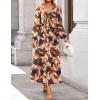 imageZESICA Womens Long Sleeve Midi Dresses 2025 Fall Square Neck Hight Wasit A Line Flowy Wedding Cocktail Party DressBrown