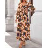 imageZESICA Womens Long Sleeve Midi Dresses 2025 Fall Square Neck Hight Wasit A Line Flowy Wedding Cocktail Party DressBrown