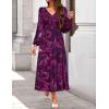 imageZESICA Womens Long Sleeve Midi Dresses 2025 Fall Square Neck Hight Wasit A Line Flowy Wedding Cocktail Party DressDarkpurple