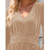 imageZESICA Womens Velvet Midi Dress 2025 Casual V Neck Long Sleeve Solid Color Elastic High Waist Flowy Evening Party DressesChampagne