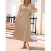 imageZESICA Womens Velvet Midi Dress 2025 Casual V Neck Long Sleeve Solid Color Elastic High Waist Flowy Evening Party DressesChampagne