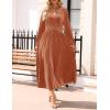 imageZESICA Womens Velvet Midi Dress 2025 Casual V Neck Long Sleeve Solid Color Elastic High Waist Flowy Evening Party DressesOrange Red