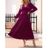 imageZESICA Womens Velvet Midi Dress 2025 Casual V Neck Long Sleeve Solid Color Elastic High Waist Flowy Evening Party DressesPlum
