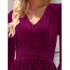 imageZESICA Womens Velvet Midi Dress 2025 Casual V Neck Long Sleeve Solid Color Elastic High Waist Flowy Evening Party DressesPlum