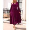 imageZESICA Womens Velvet Midi Dress 2025 Casual V Neck Long Sleeve Solid Color Elastic High Waist Flowy Evening Party DressesPlum