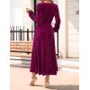 imageZESICA Womens Velvet Midi Dress 2025 Casual V Neck Long Sleeve Solid Color Elastic High Waist Flowy Evening Party DressesPlum