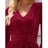 imageZESICA Womens Velvet Midi Dress 2025 Casual V Neck Long Sleeve Solid Color Elastic High Waist Flowy Evening Party DressesWine Red