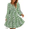 imageZESICA Fall Long Sleeve Floral Dress for Women 2025 Casual V Neck Smocked A Line Flowy Boho Mini Dresses with PocketsGreen