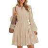 imageZESICA Fall Long Sleeve Mini Dresses for Women 2025 Lightweight V Neck High Waist A Line Flowy Swing Casual Party DressApricot