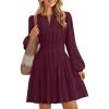 imageZESICA Fall Long Sleeve Mini Dresses for Women 2025 Lightweight V Neck High Waist A Line Flowy Swing Casual Party DressWine