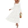 imageZESICA Womens 2025 Fall Floral Midi Dress Long Sleeve Smocked Flowy Long Wedding Guest Vacation DressesWhite
