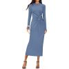 imageZESICA Womens 2025 Fall Long Sleeve Mock Neck Bodycon Midi Dress Ruched Knit Elegant Party Cocktail Formal DressesDustyblue