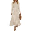 imageZESICA Womens 2025 Fall Turtleneck Long Sleeve Sweater Dress Tie Waist Casual Loose Ribbed Knit A Line Midi DressesApricot