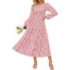 imageZESICA Womens Fall Boho Floral Midi Dress 2025 Casual Long Sleeve Crewneck Flowy Wedding Guest Long Dresses