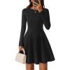 imageZESICA Womens Fall Long Sleeve Mini Dress 2025 Boat Neck Pleated Babydoll A Line Flowy Casual Trendy Party Short DressesBlack