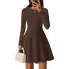 imageZESICA Womens Fall Long Sleeve Mini Dress 2025 Boat Neck Pleated Babydoll A Line Flowy Casual Trendy Party Short DressesBrown